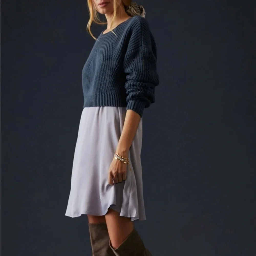 Anthropologie Blue and Gray Mini Dress